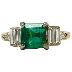 Emerald Diamond Art Deco Vintage Engagement Ring 2 Tone 18K White Yellow Gold