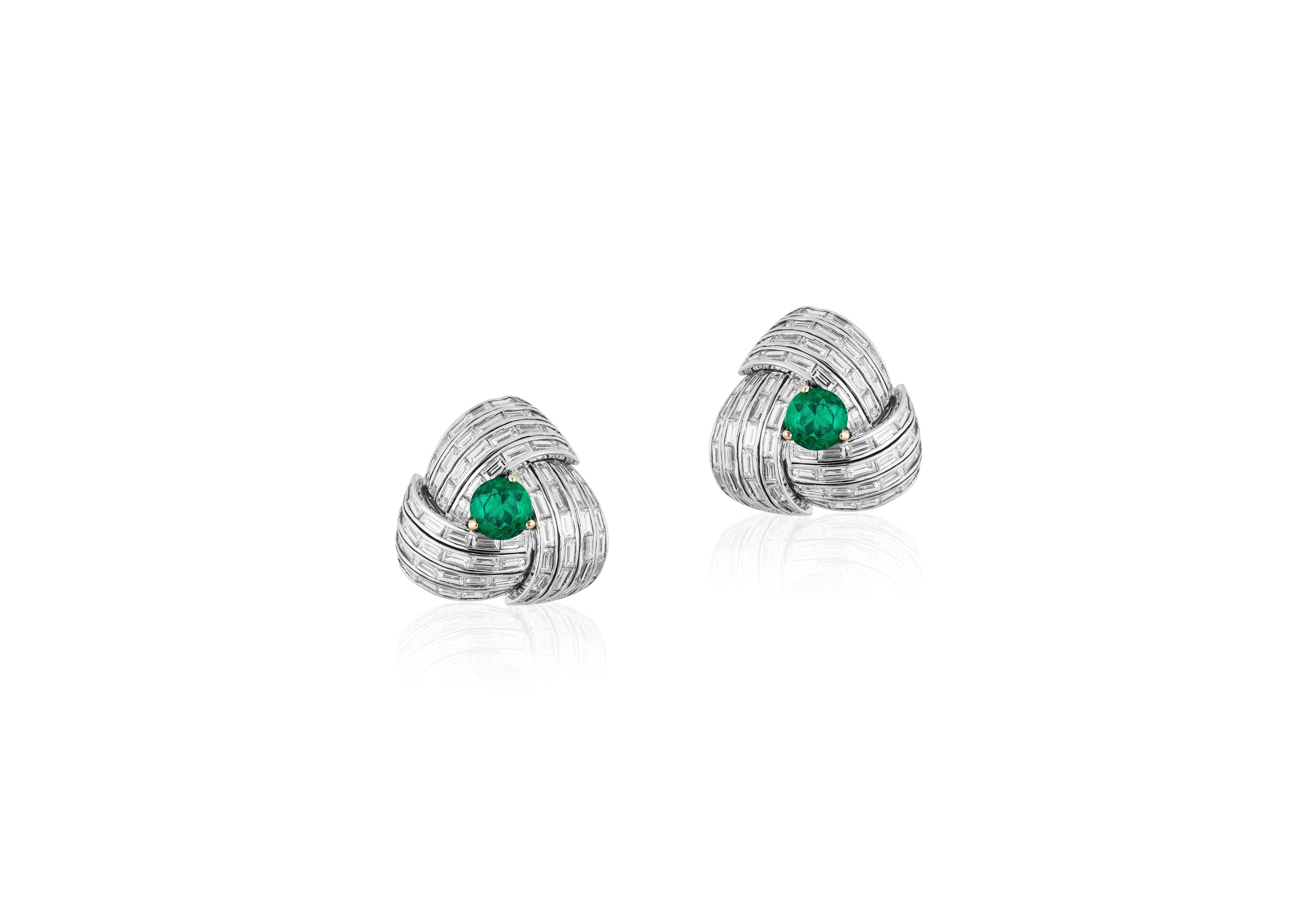  Emerald & Diamond Baguette Stud Earrings in Platinum, from G-One' Collection

Gemstone Weight: 2.35 Carats

Diamond: G-H / VS, Approx Wt: 7.0 Carats