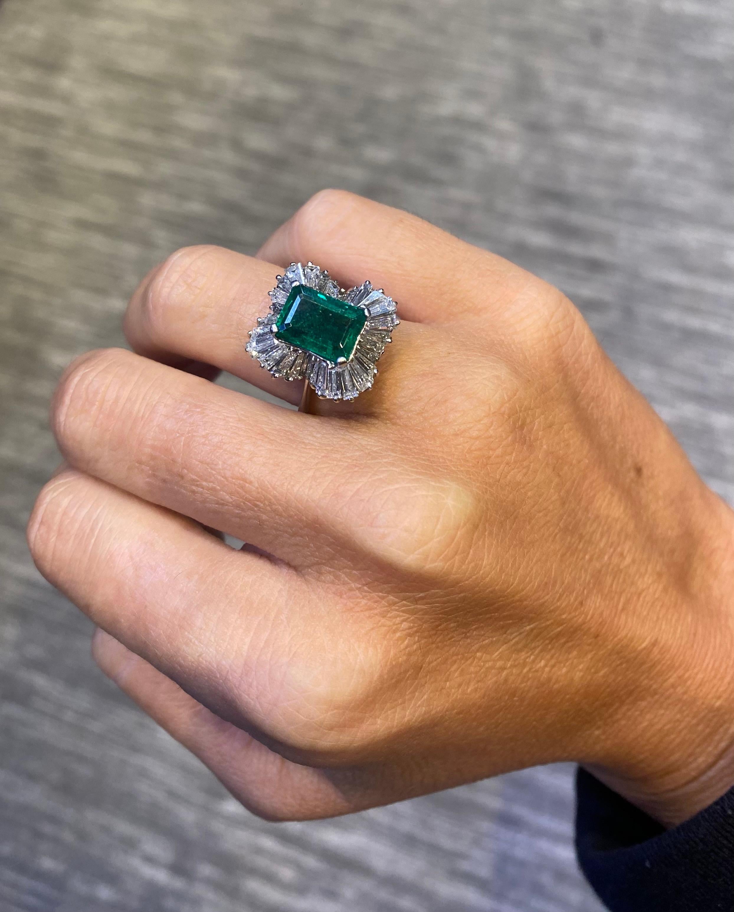 Emerald Cut Emerald & Diamond Ballerina Ring For Sale