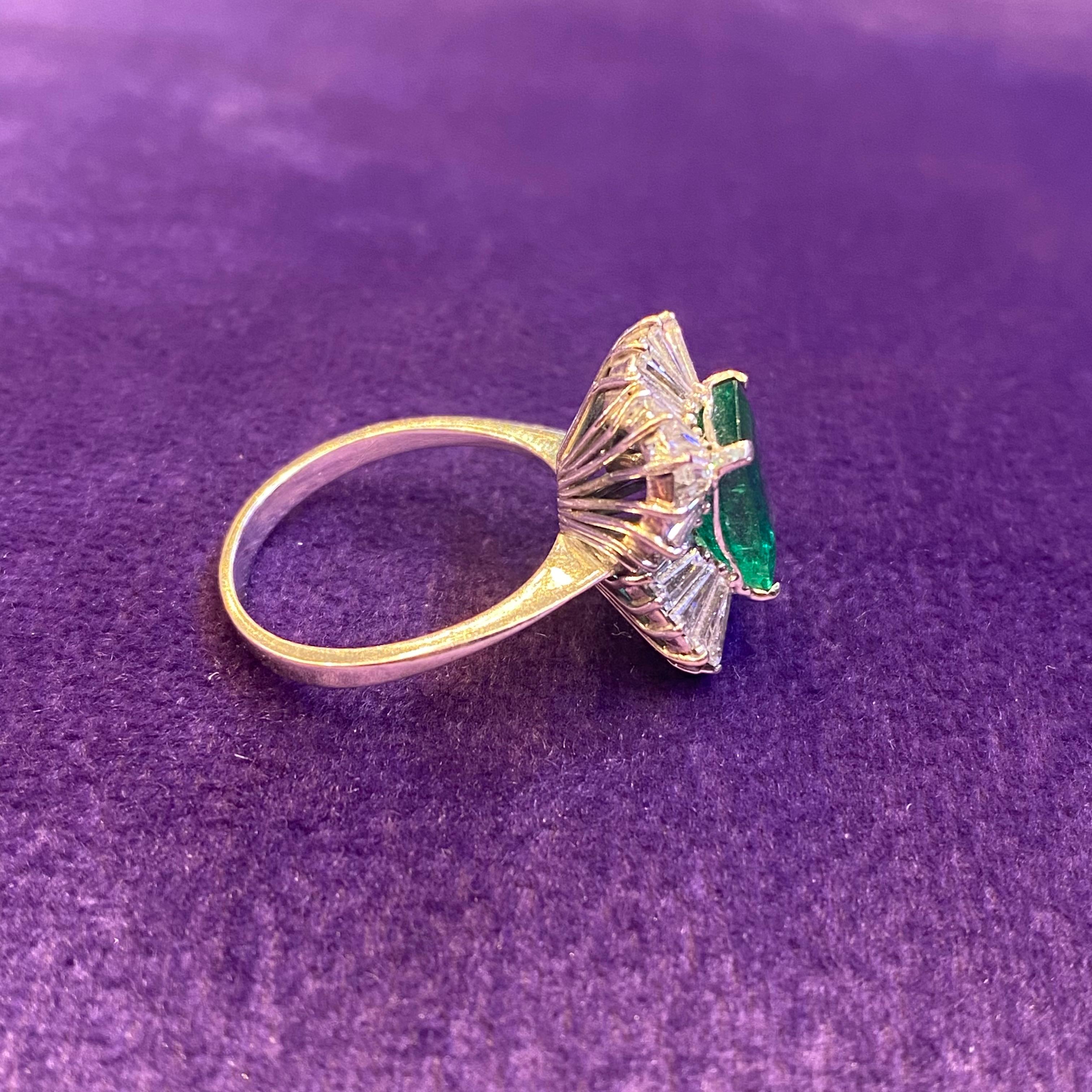 Emerald & Diamond Ballerina Ring For Sale 1
