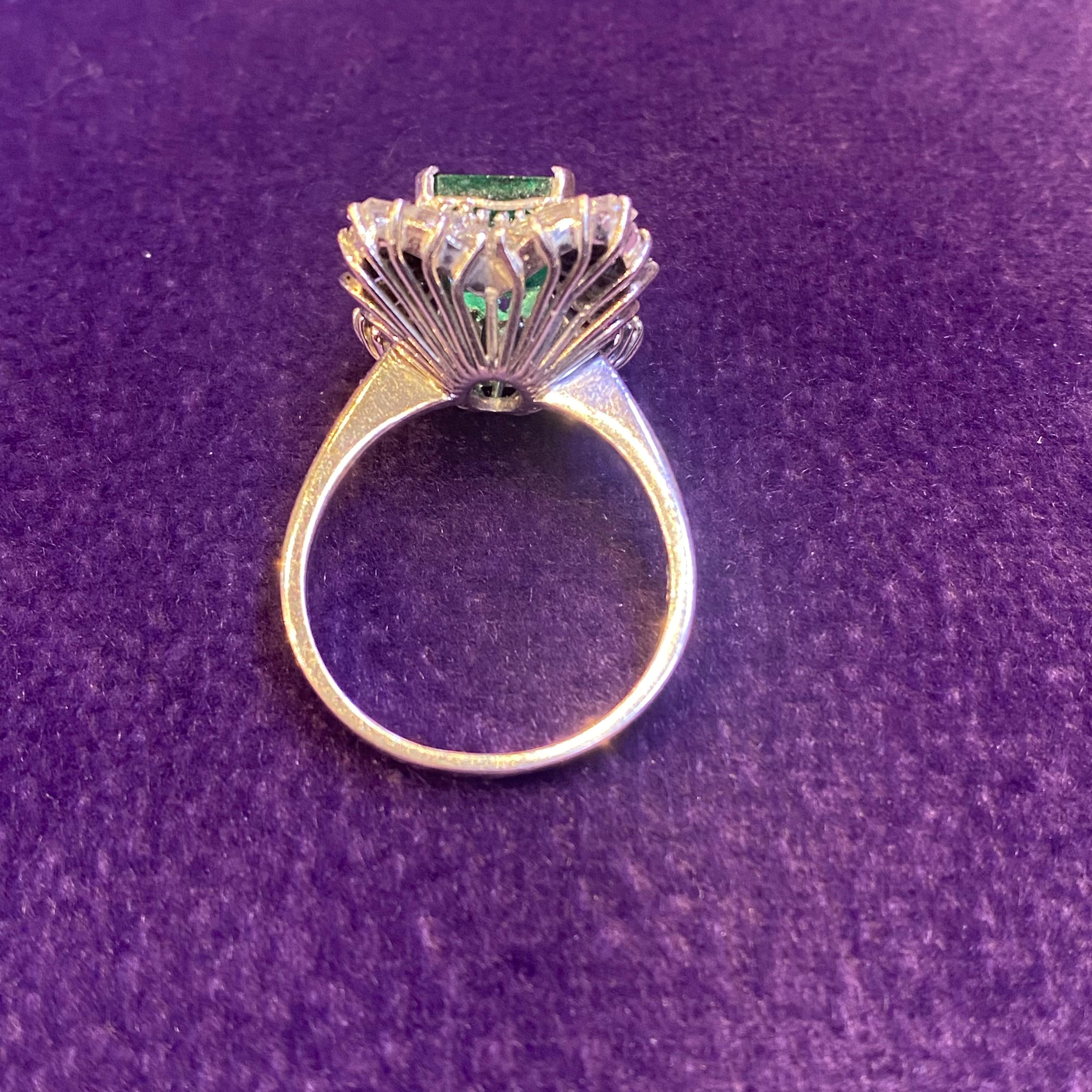 Emerald & Diamond Ballerina Ring For Sale 2