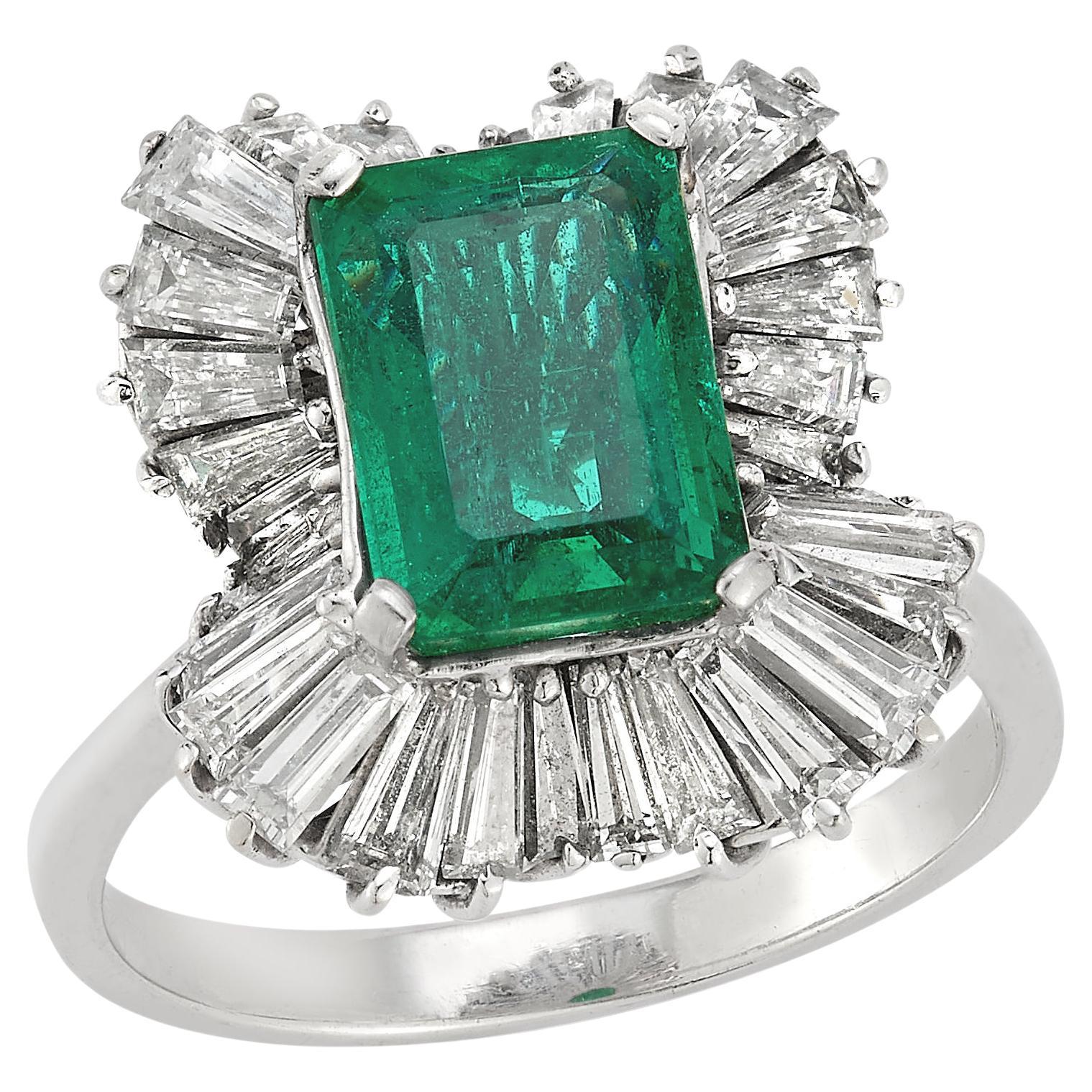Emerald & Diamond Ballerina Ring For Sale