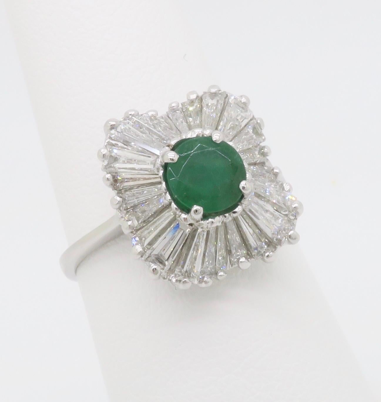 Women's Emerald & Diamond Ballerina Ring in White Gold  For Sale