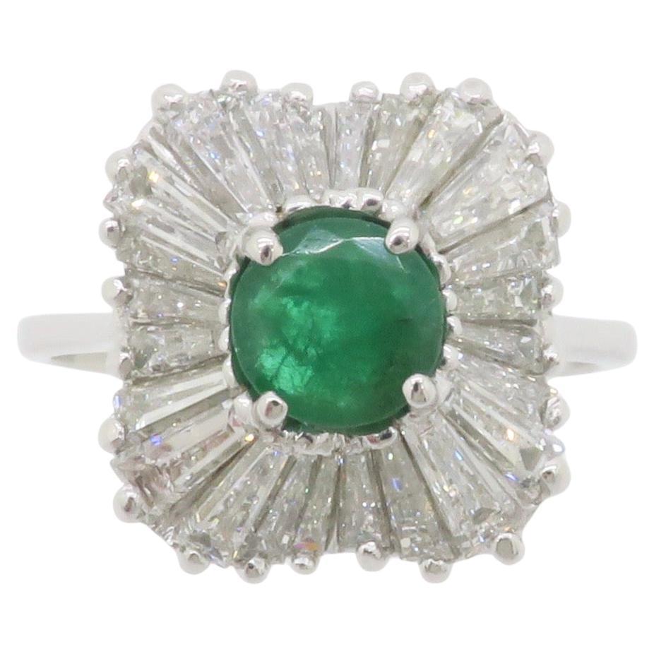 Emerald & Diamond Ballerina Ring in White Gold  For Sale