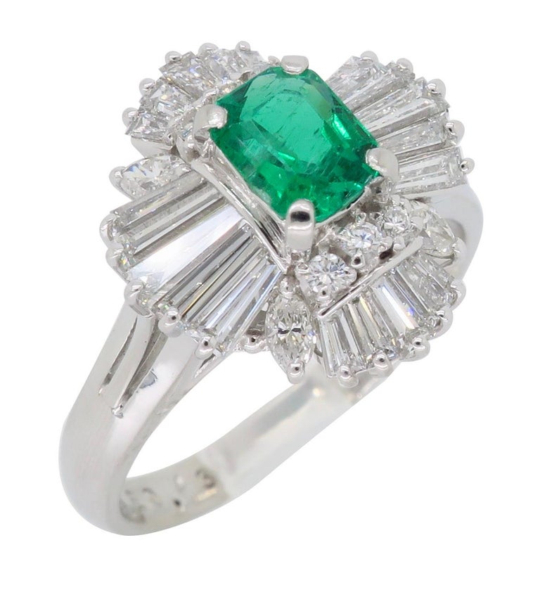 Emerald and Diamond Ballerina Style Cocktail Ring in Platinum For Sale ...