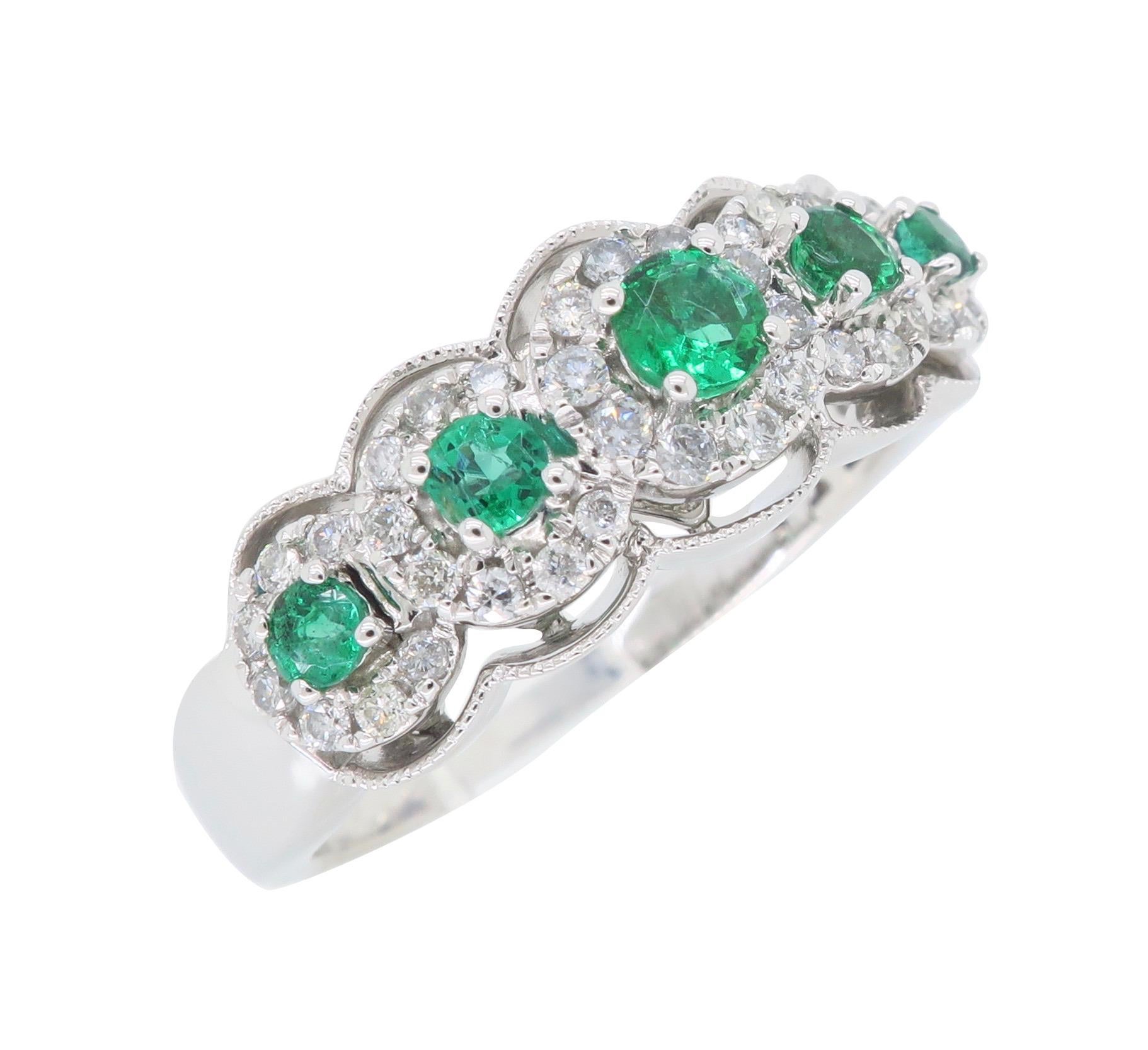 Emerald and Diamond Band In Excellent Condition In Webster, NY