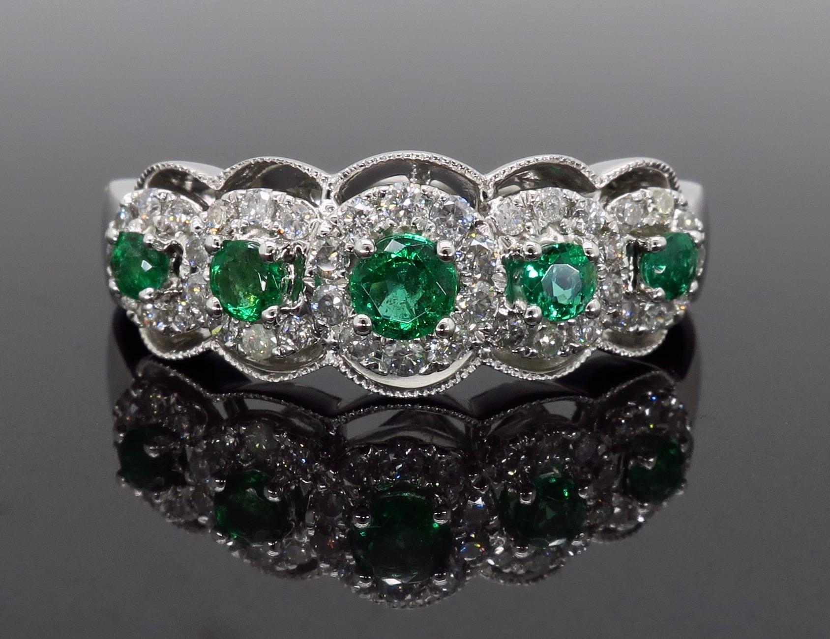 Women's or Men's Emerald and Diamond Band