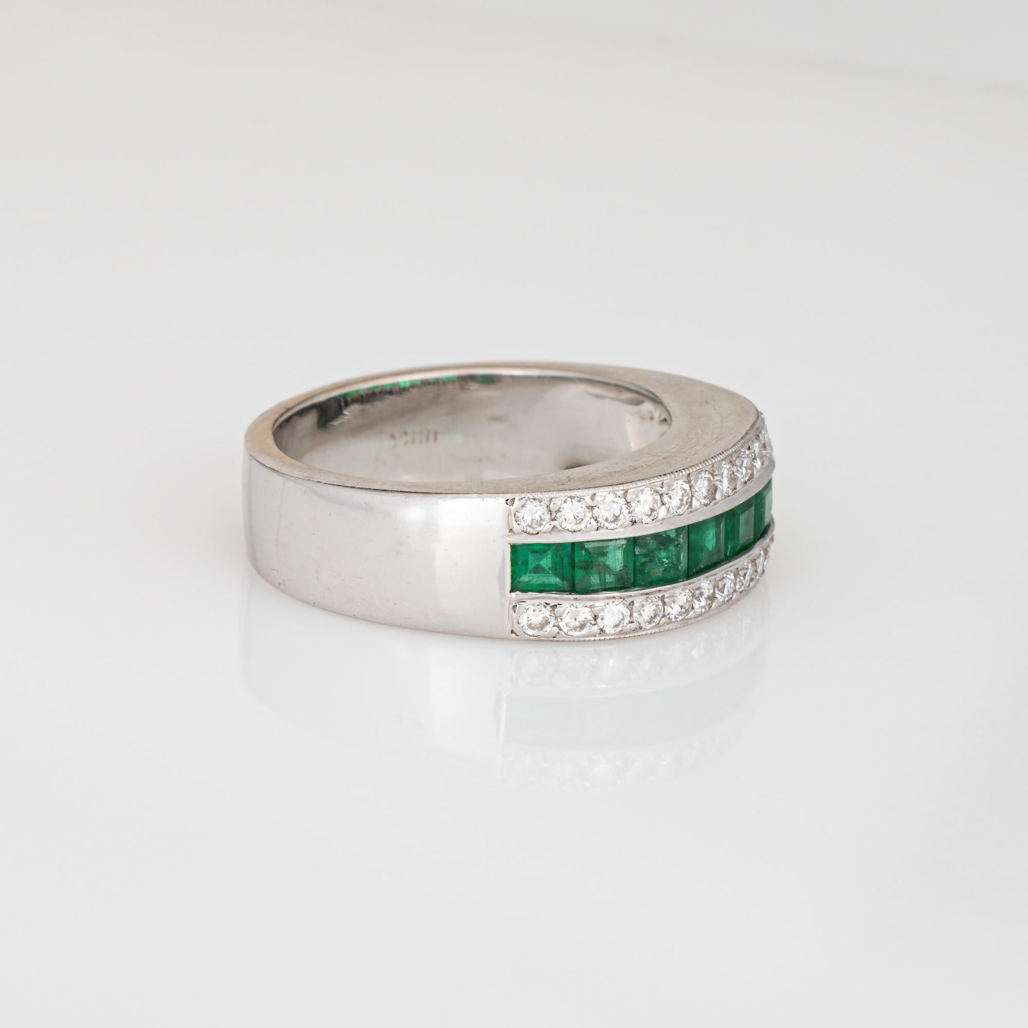 Smaragd-Diamant-Band Sz 6.75 Ring 18k Weißgold Estate Feiner Edelstein-Schmuck (Moderne) im Angebot