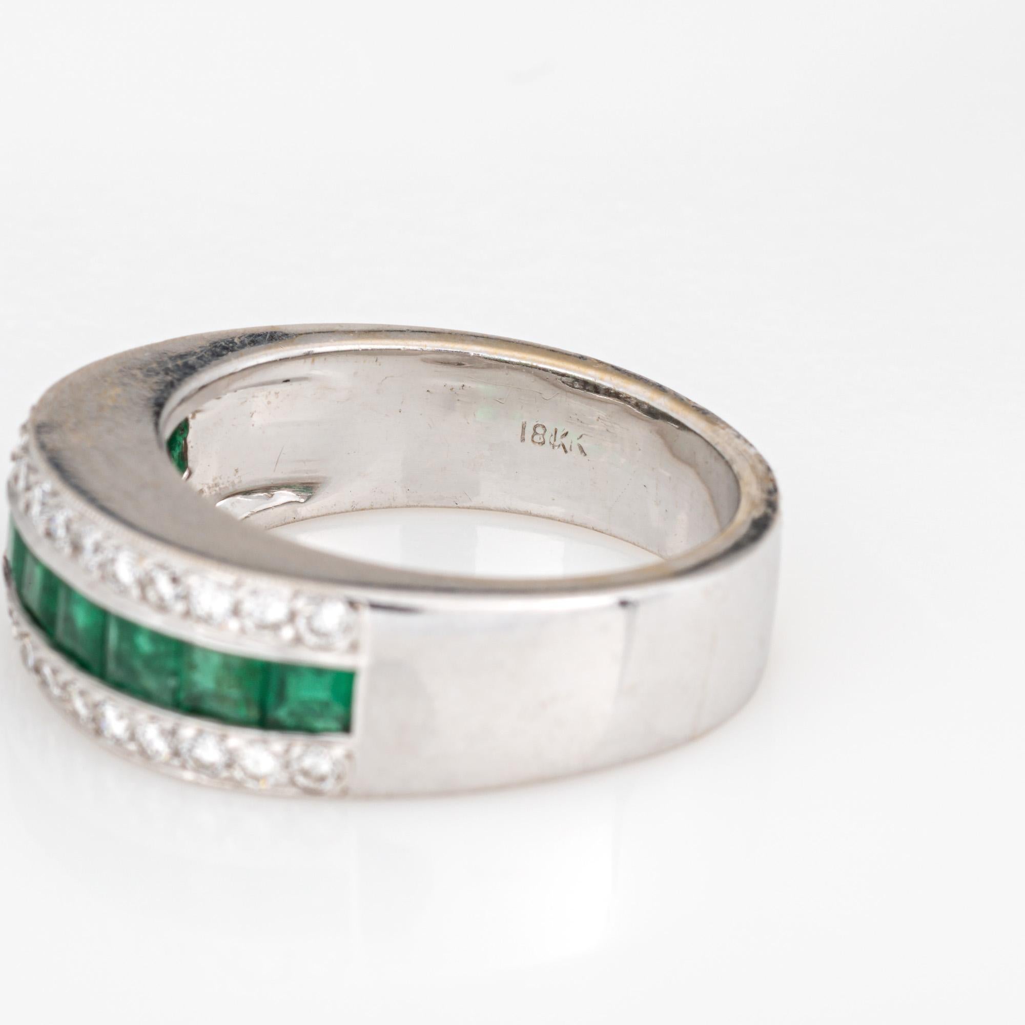 Smaragd-Diamant-Band Sz 6.75 Ring 18k Weißgold Estate Feiner Edelstein-Schmuck im Angebot 1