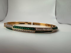 Emerald & Diamond bangle bracelet 14KT yellow gold