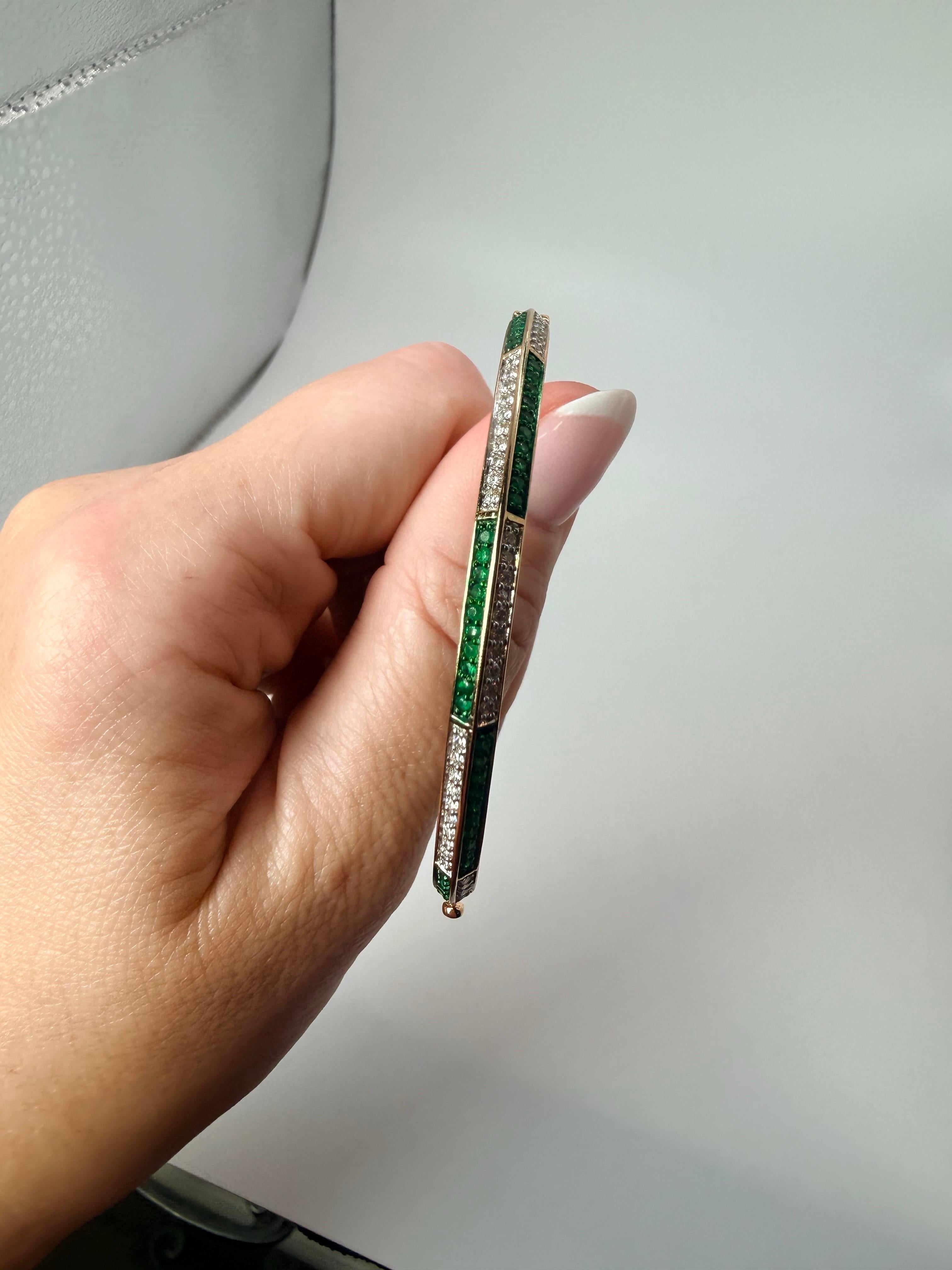 Bracelet émeraude et diamant en or jaune 14KT Neuf - En vente à Jupiter, FL