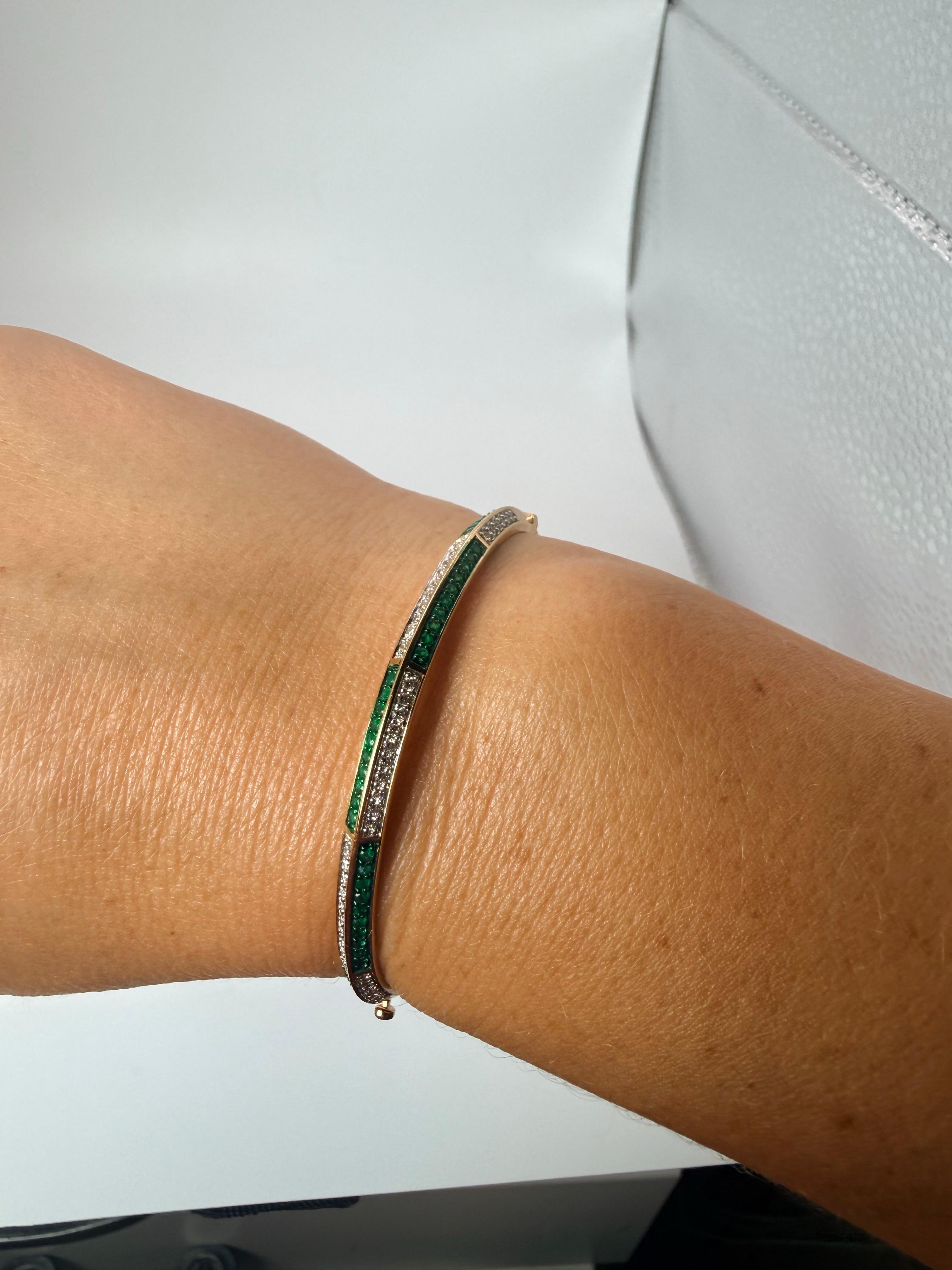 Bracelet émeraude et diamant en or jaune 14KT Unisexe en vente
