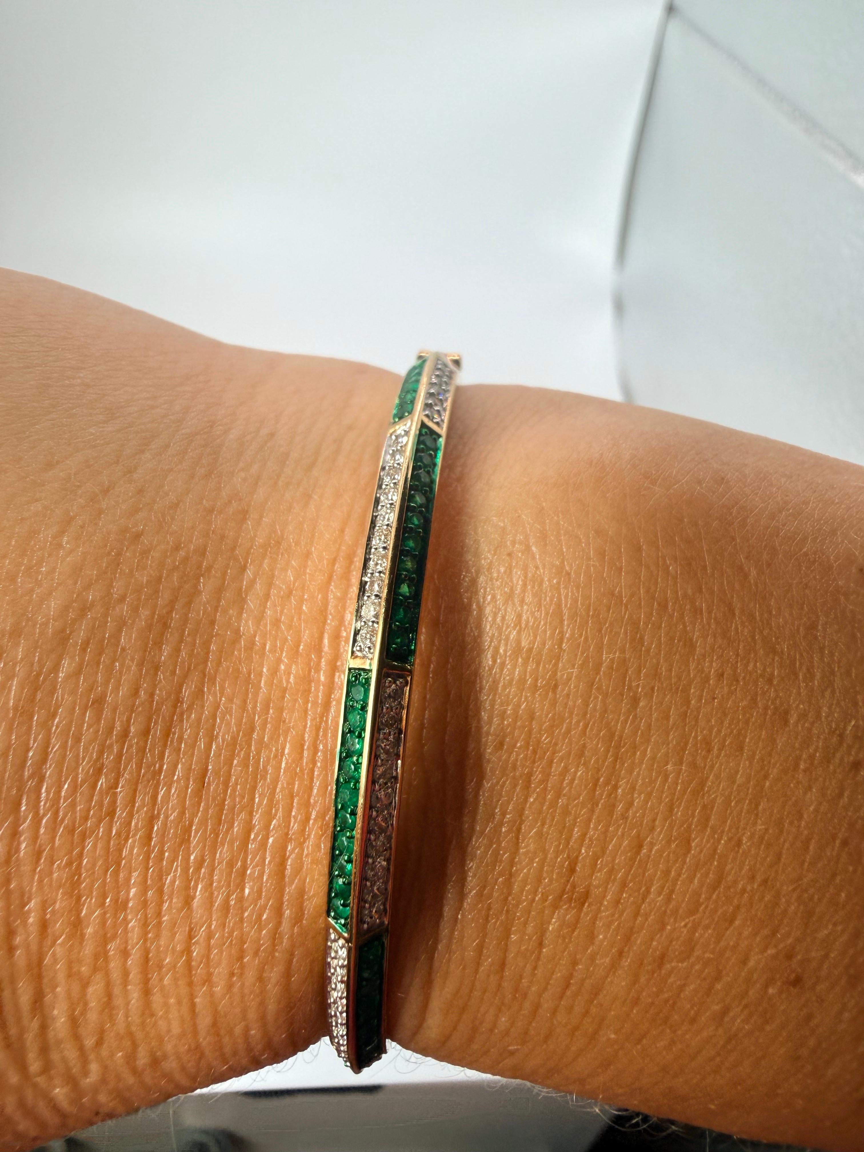 Bracelet émeraude et diamant en or jaune 14KT en vente 2