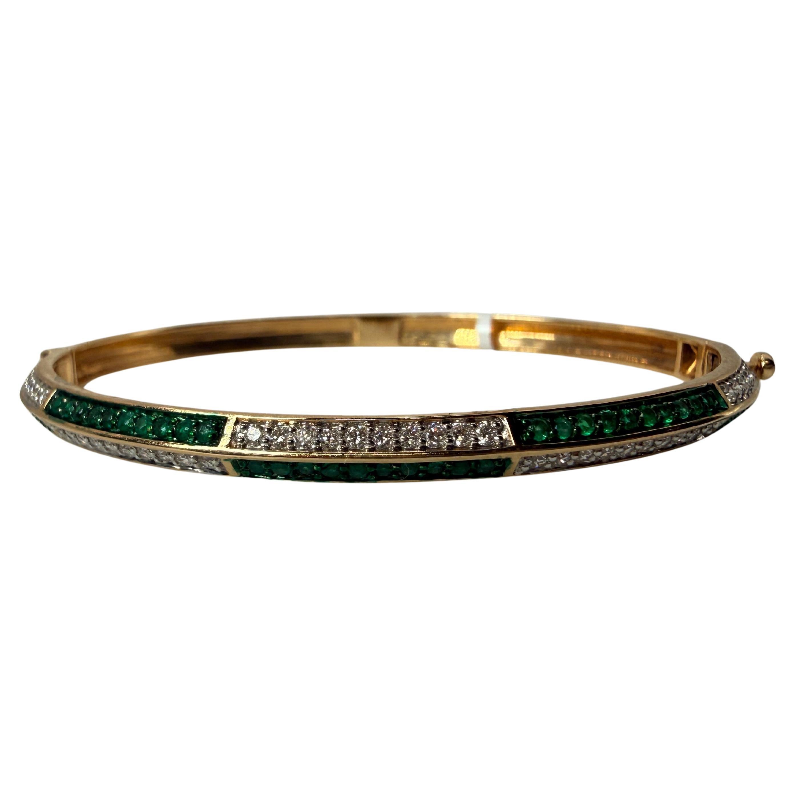 Bracelet émeraude et diamant en or jaune 14KT