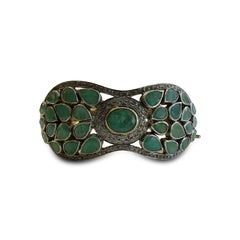 Emerald, Diamond Bangle Bracelet 18 Karat Gold on Silver