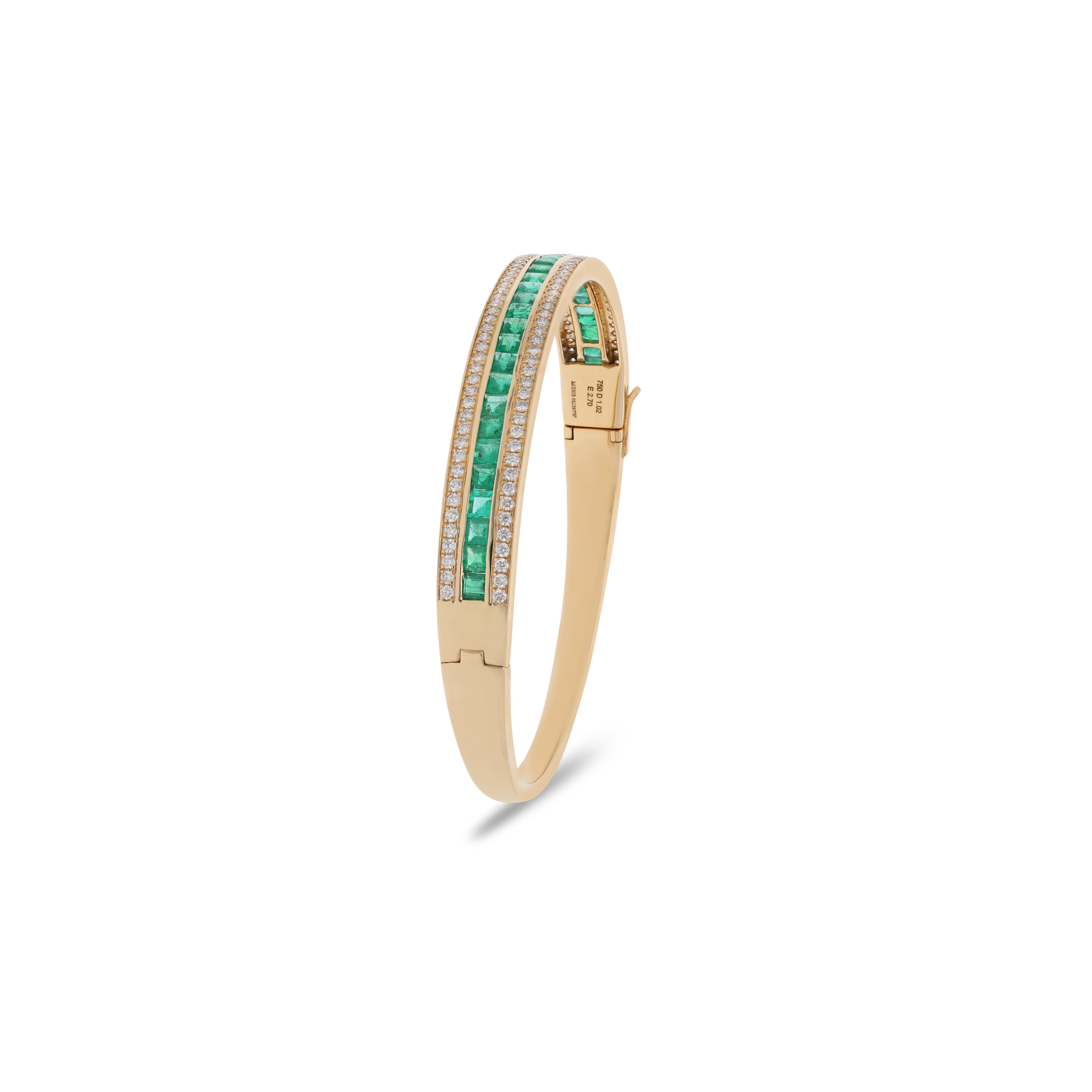 Smaragd & Diamant Armreif (Französischer Schliff) im Angebot