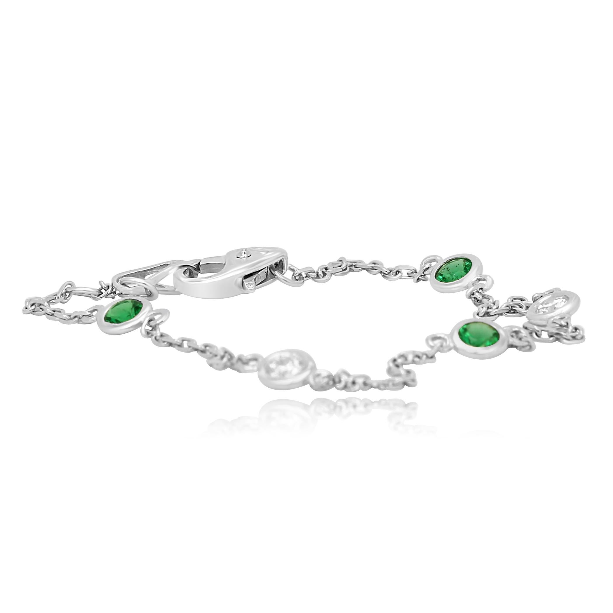 Contemporary Emerald Diamond Bezel Set Diamond by Yard Chain Gold Bracelet Anklets