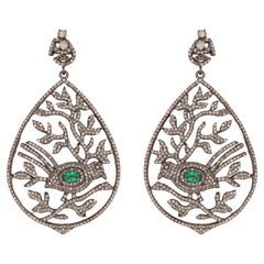 Emerald & Diamond Bird Leaf Cocktail Earrings