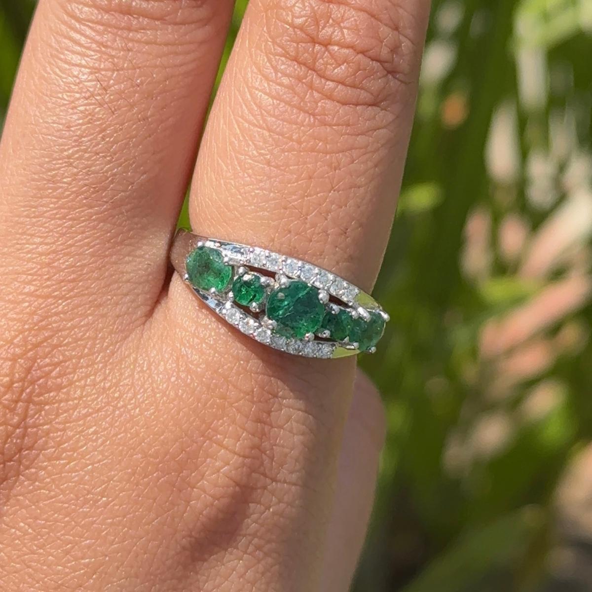 For Sale:  Emerald Diamond Birthstone Engagement Ring for Her Gift in 925 Sterling Silver 12