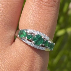 Emerald Diamond Birthstone Engagement Ring for Her Gift in 925 Sterling Silver