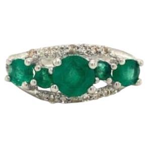 Emerald Diamond Birthstone Engagement Ring for Her Gift in 925 Sterling Silver