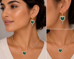 Emerald Diamond Birthstone Heart Drop Earrings 14K Gold by Meghna Jewels