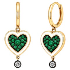 Emerald Diamond Birthstone Heart Drop Earrings 14K Gold by Meghna Jewels