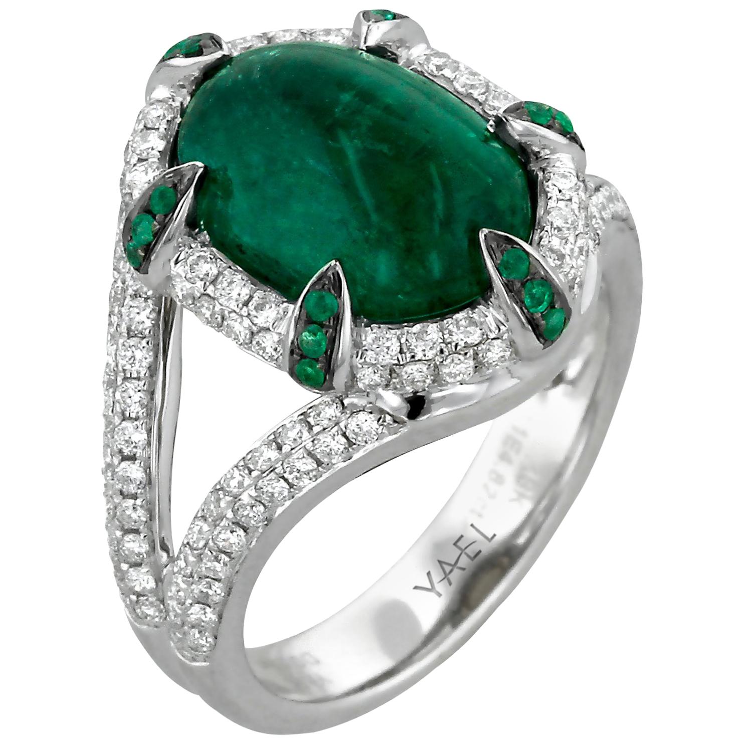 Emerald Diamond Black Rhodium and White Gold Ring For Sale