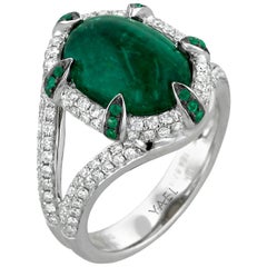 Emerald Diamond Black Rhodium and White Gold Ring