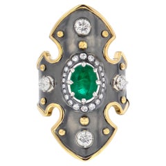 Bouclier-Ring mit Smaragd und Diamant aus 18 Karat Gold von Elie Top
