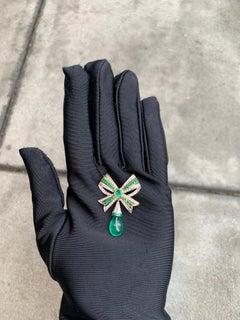 Emerald & Diamond Bow Brooch