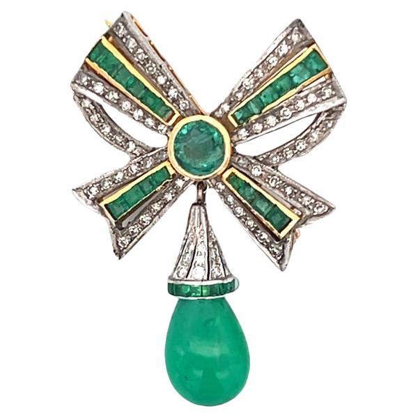 Emerald & Diamond Bow Brooch
