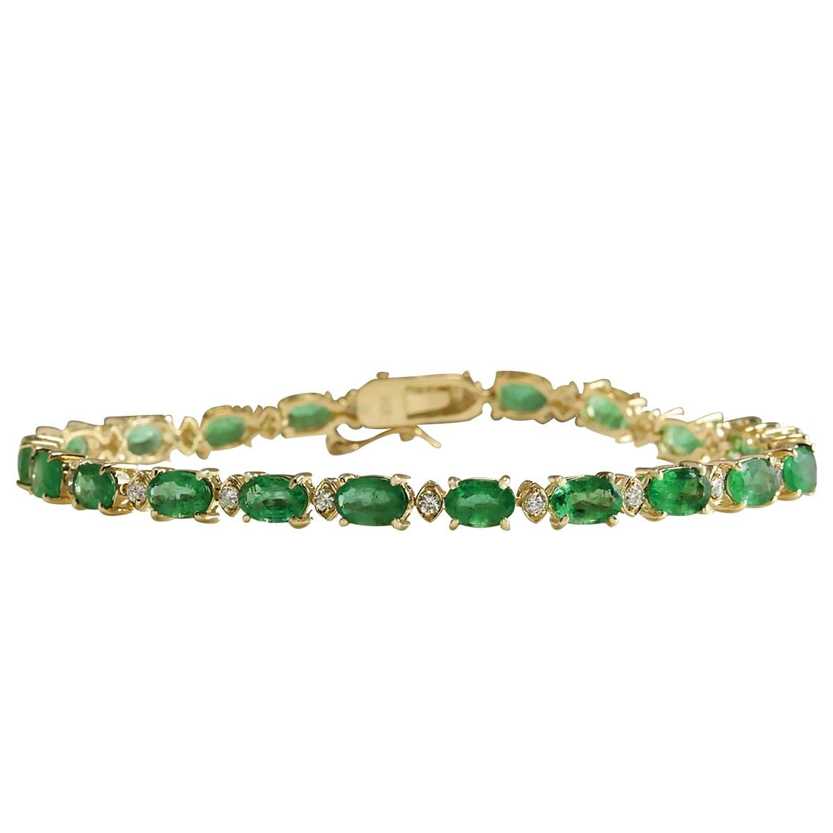 Emerald Diamond Bracelet In 14 Karat Yellow Gold In New Condition In Manhattan Beach, CA