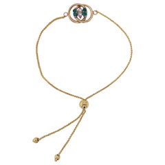 Emerald Diamond Bracelet in 14k Yellow Gold One-of-a-kind Adjustable Sizing
