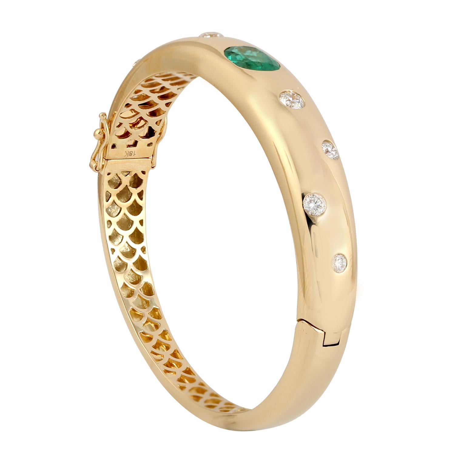 Smaragd & Diamant-Armband aus 18k Gelbgold (Gemischter Schliff)