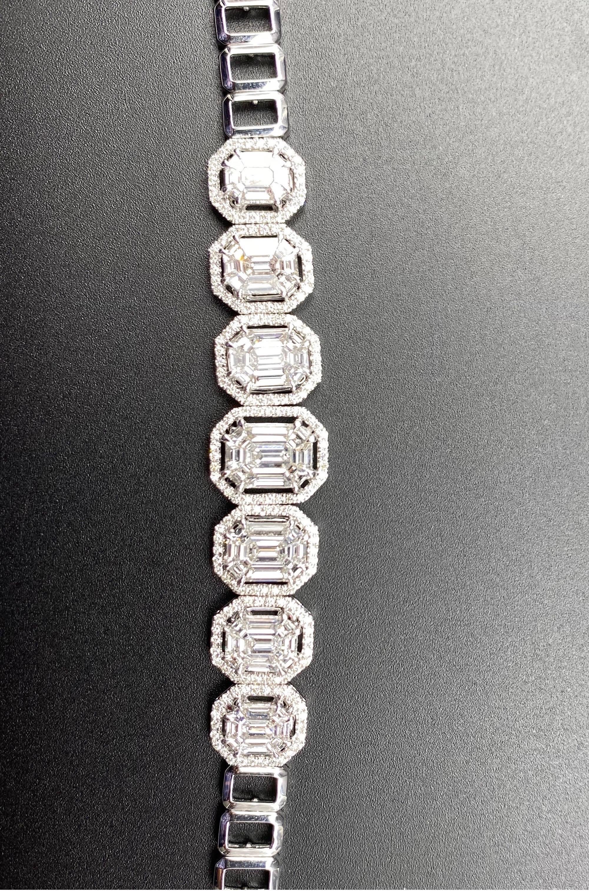Emerald Cut Emerald Diamond Bracelet, Set in 18 Karat White Gold