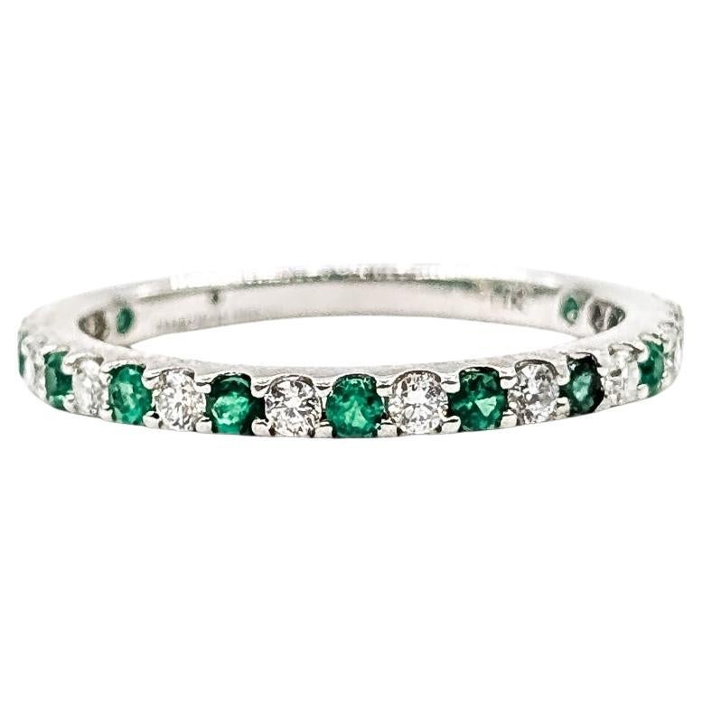 Emerald 
Diamond Bridal Band Ring in 14k White Gold For Sale