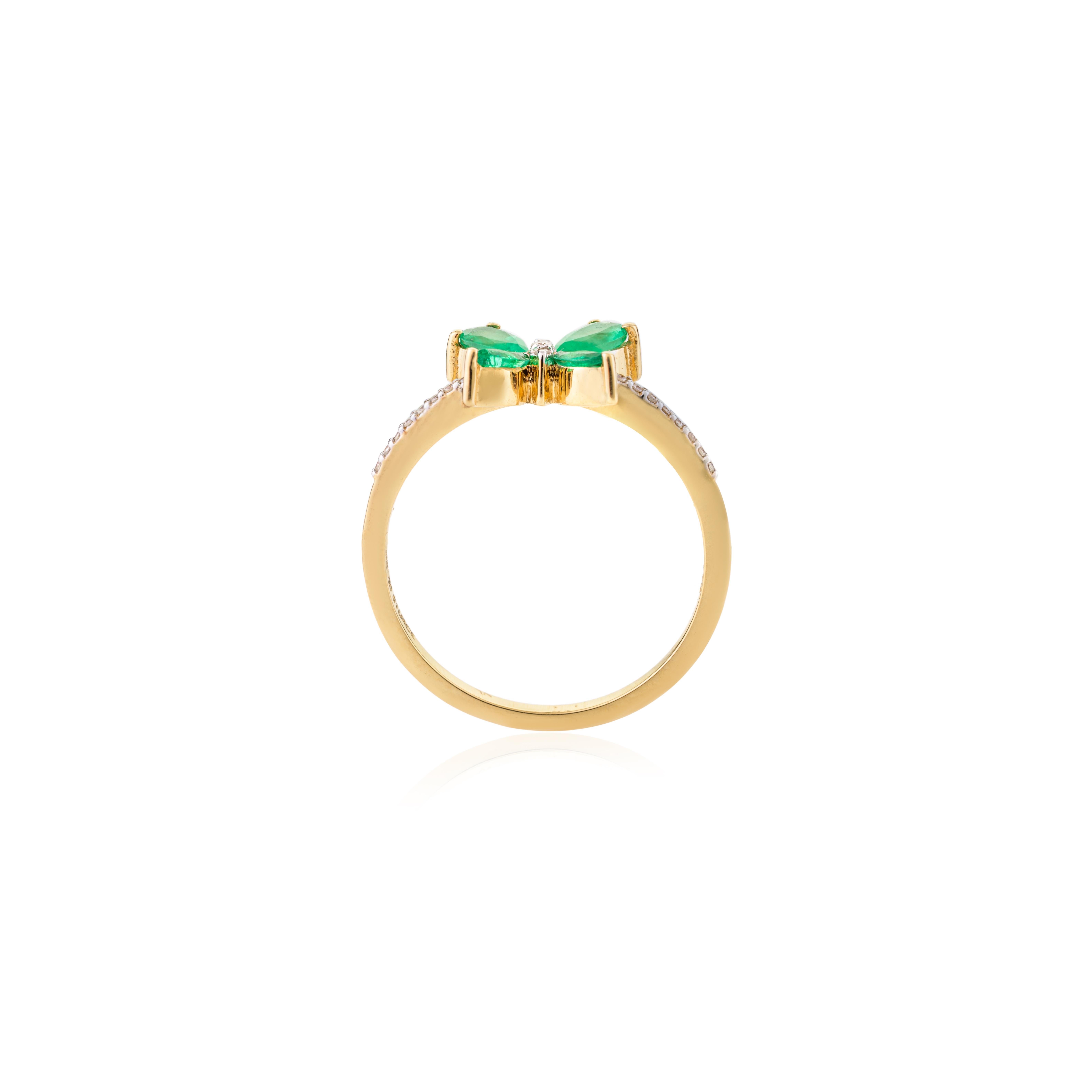 For Sale:  Emerald Diamond Butterfly Everyday Ring in 18k Solid Yellow Gold Holiday Gift 8