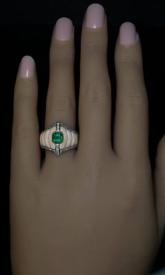 Emerald Diamond Carved Coral Italian Vintage Ring