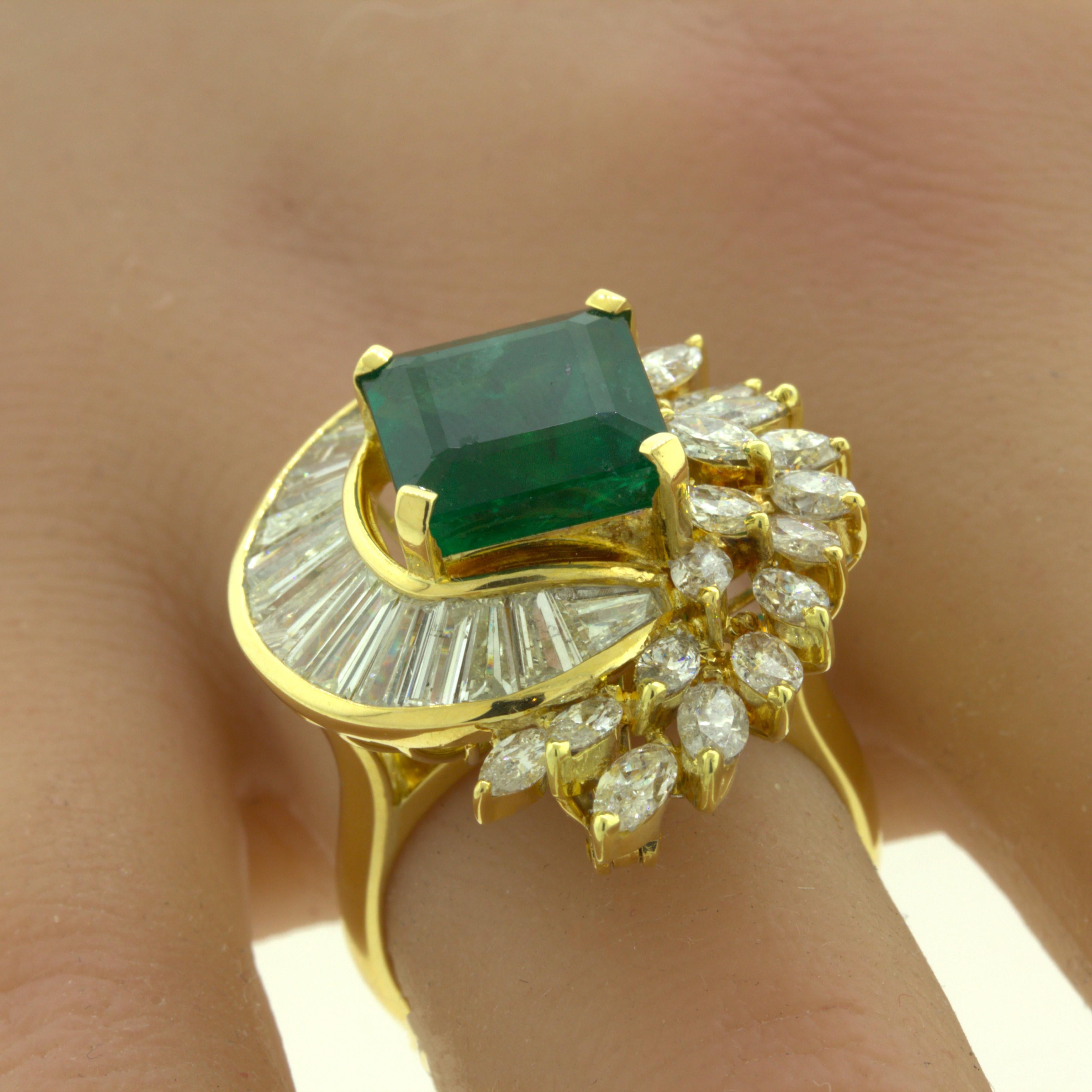 Emerald Diamond Cascade 18k Yellow Gold Pendant & Ring For Sale 6
