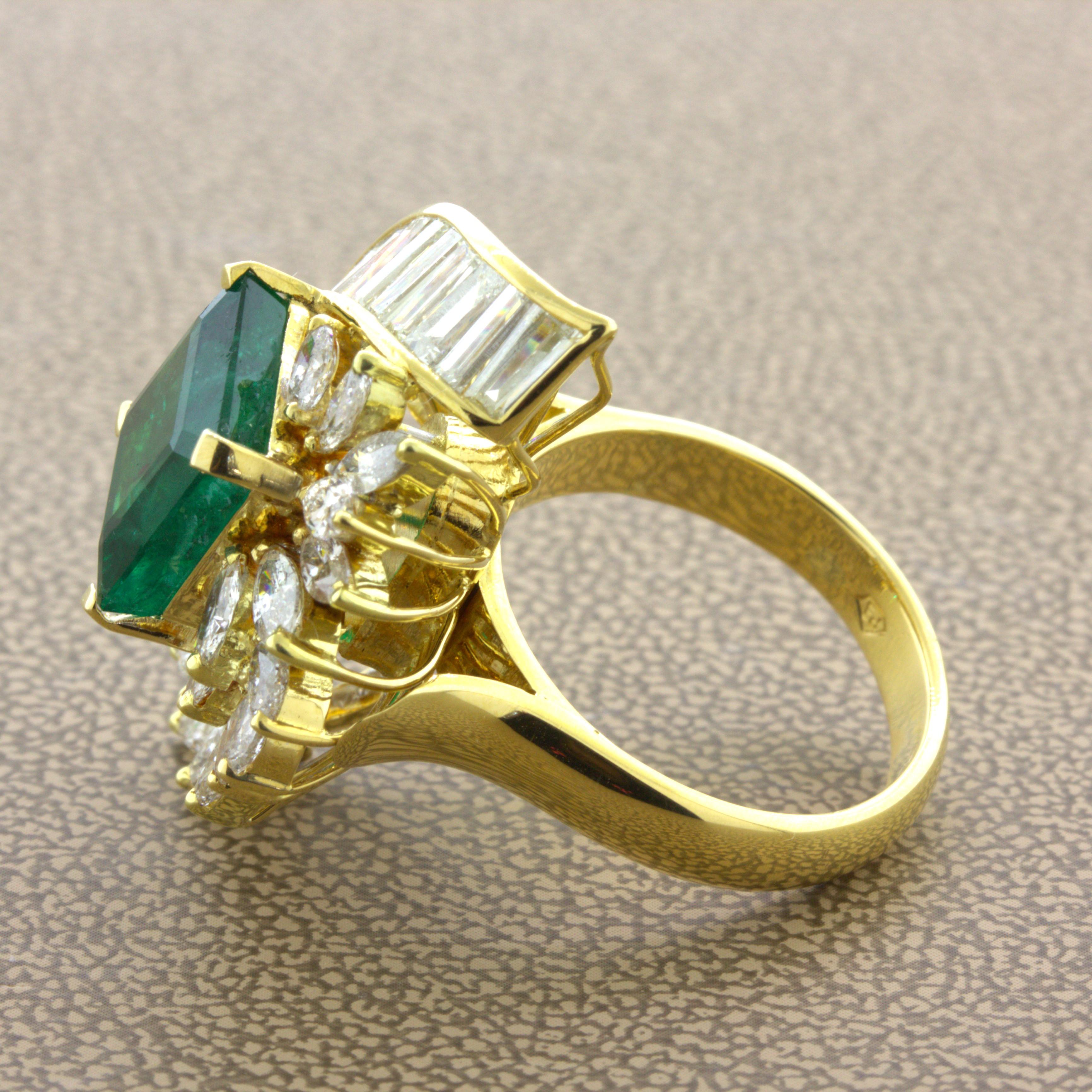 Women's Emerald Diamond Cascade 18k Yellow Gold Pendant & Ring For Sale