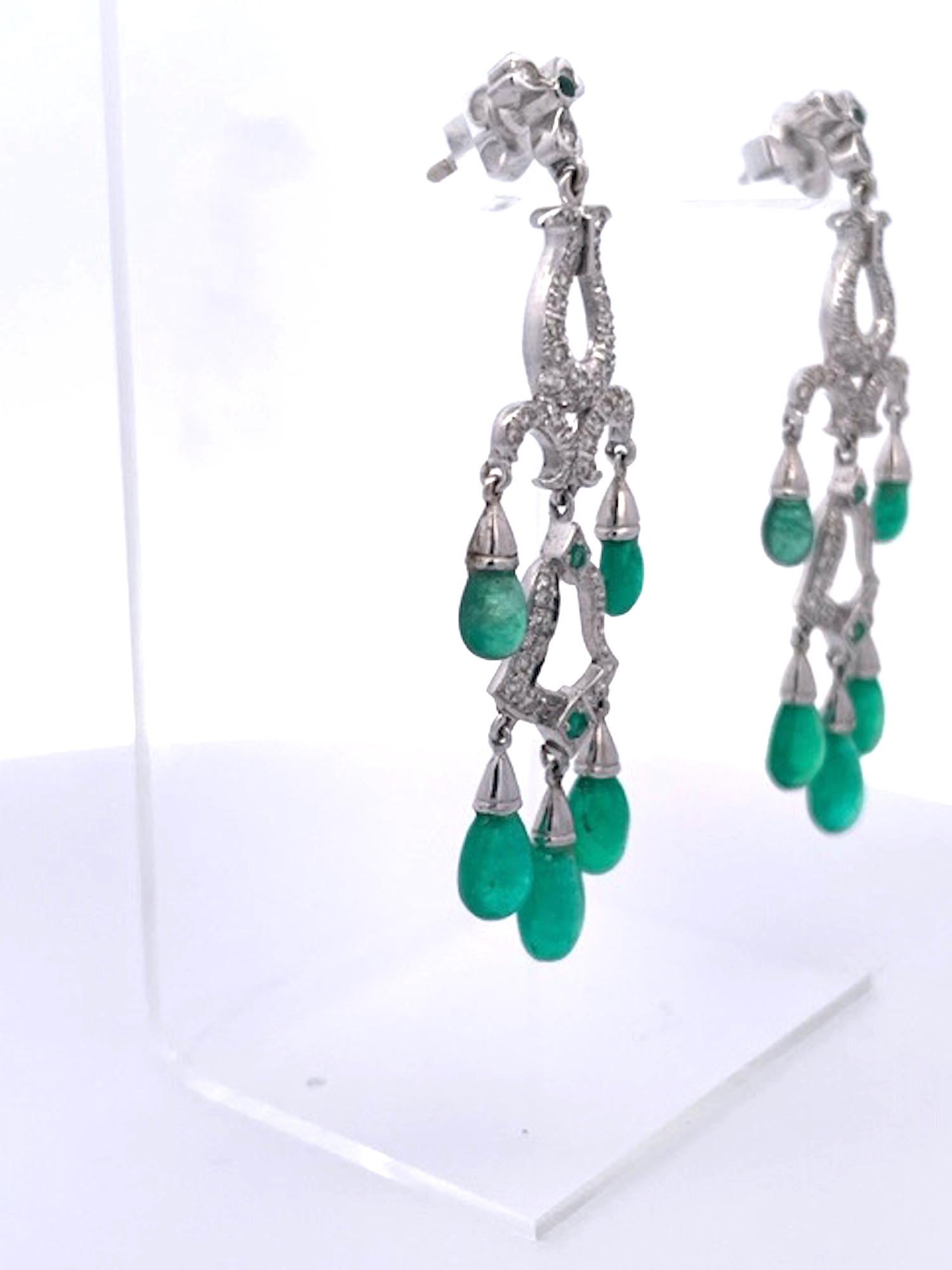 Chandelier-Tropfen-Ohrringe mit Smaragd und Diamant 14K (Art déco) im Angebot