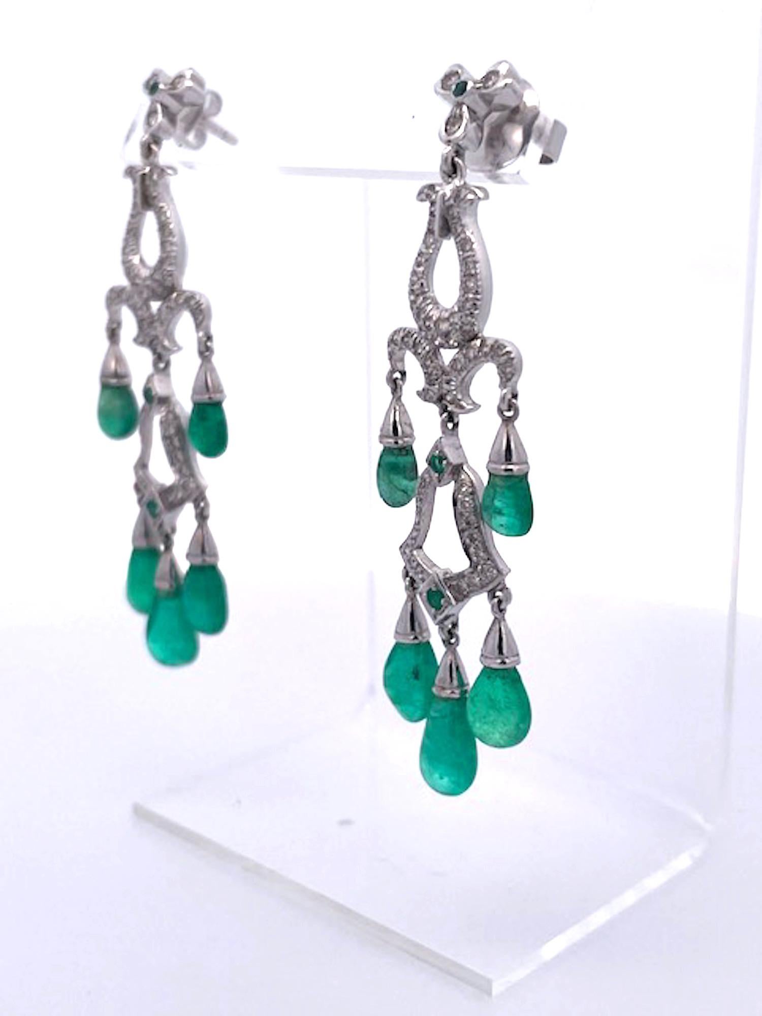 Women's Emerald Diamond Chandelier Drop Earrings 14K For Sale