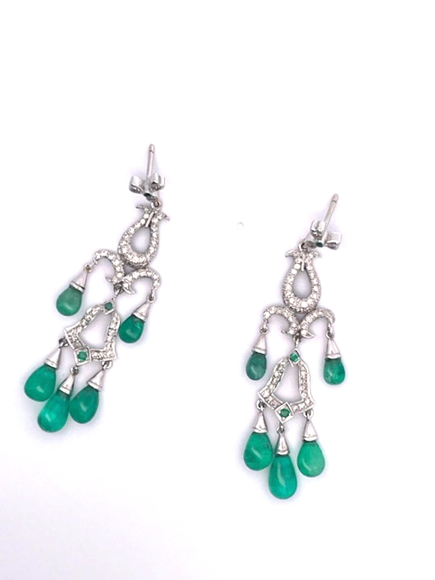 Emerald Diamond Chandelier Drop Earrings 14K For Sale 1