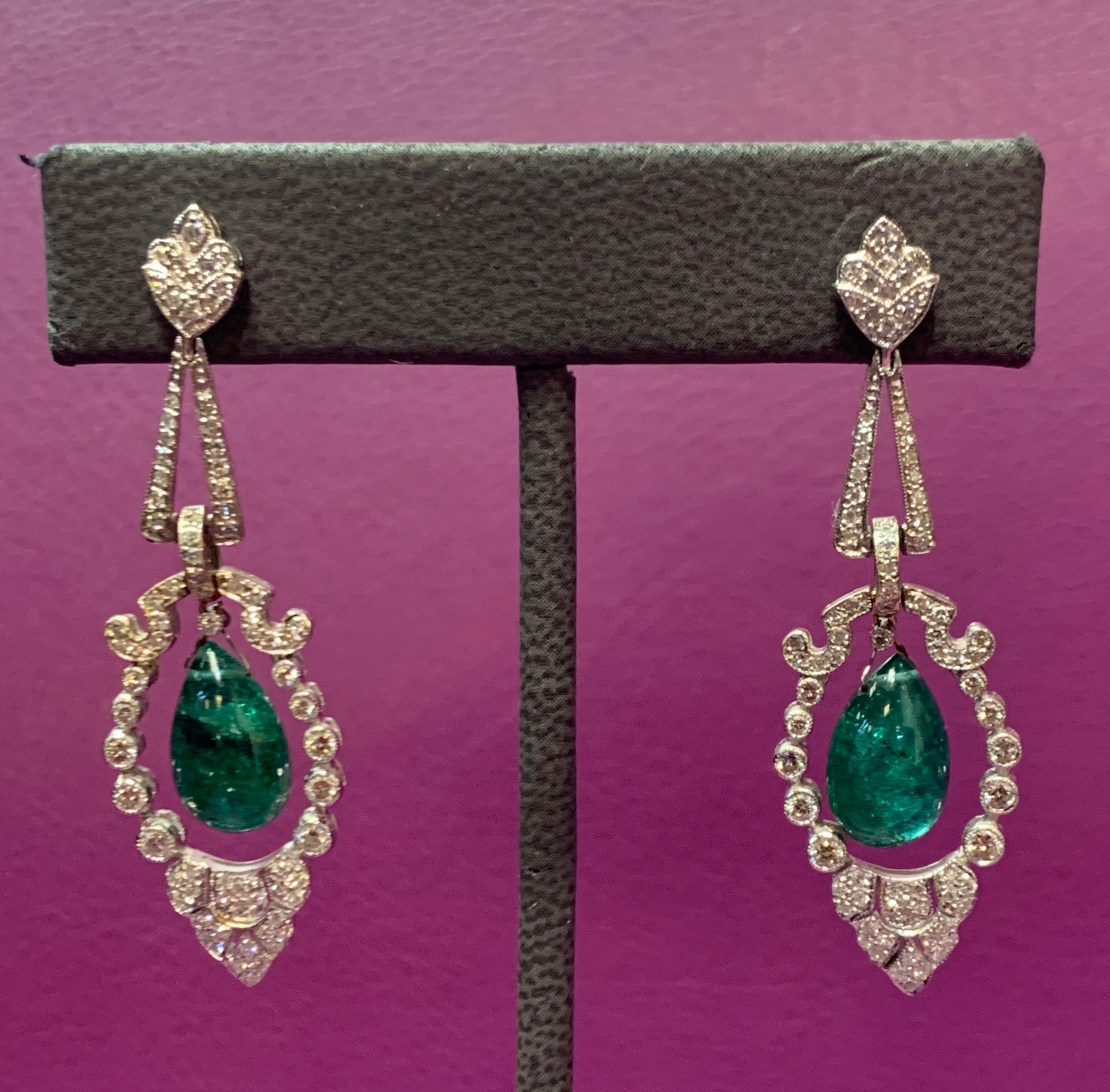 Bead Emerald & Diamond Chandelier Earrings For Sale