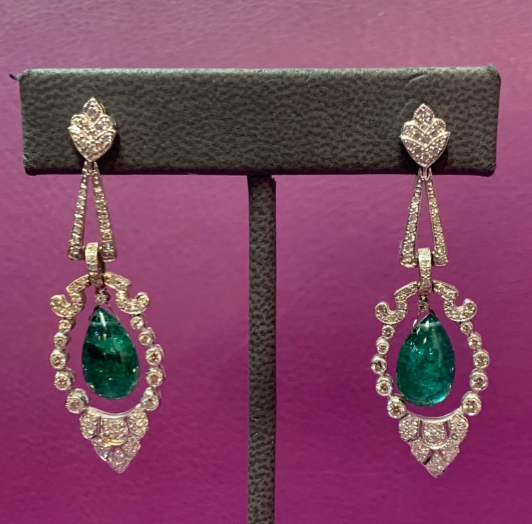 Emerald & Diamond Chandelier Earrings For Sale 1