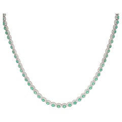 Natural Emerald Diamond Choker Necklace , 18k White Gold Certified Diamond