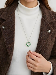 Natural Emerald Diamond Wreath Pendant Necklace 14 Karat White Gold Fine Jewelry
