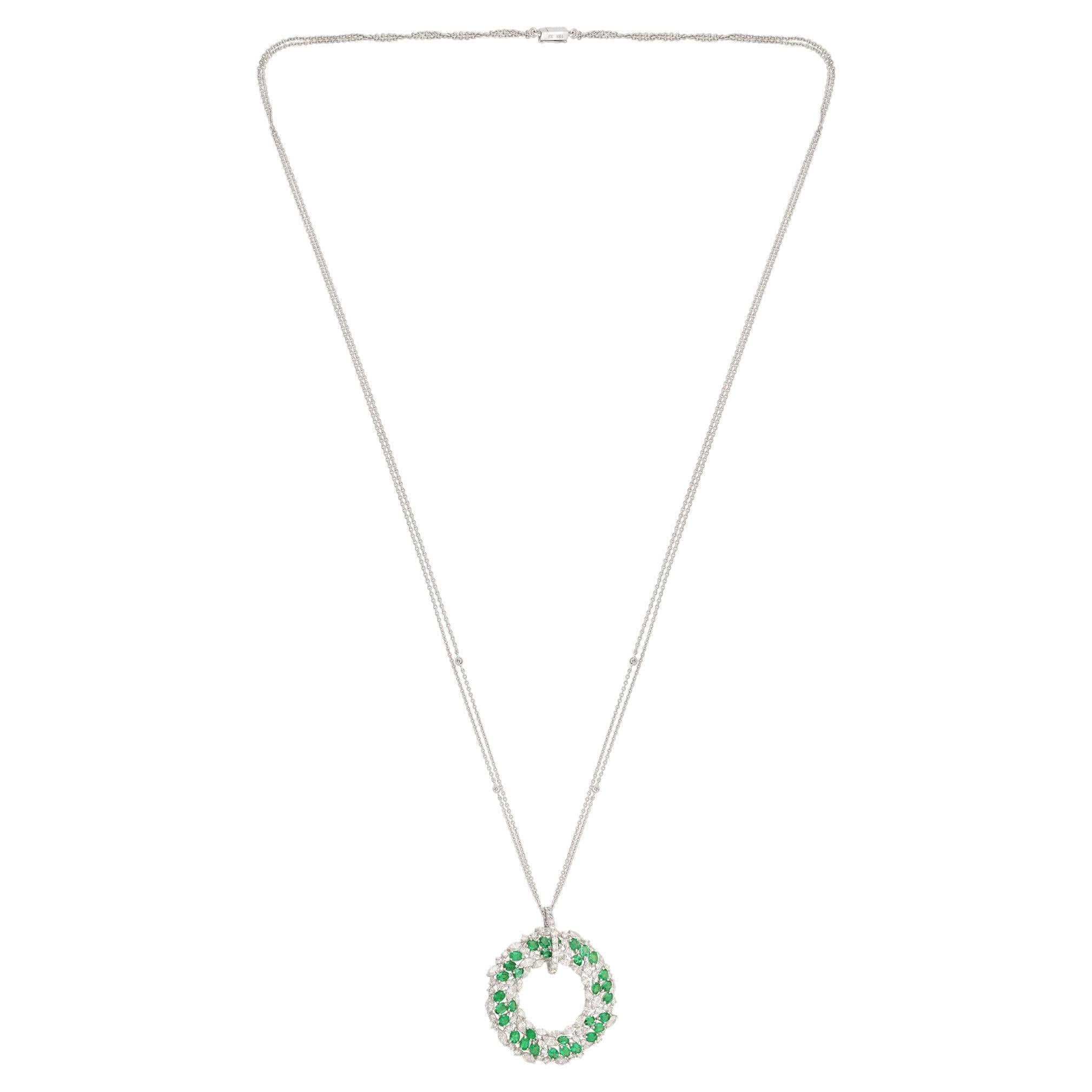 Smaragd-Diamant-Kreis-Anhänger-Halskette 14 Karat Weißgold Fine Jewelry