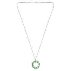 Smaragd-Diamant-Kreis-Anhänger-Halskette 18 Karat Weißgold Fine Jewelry